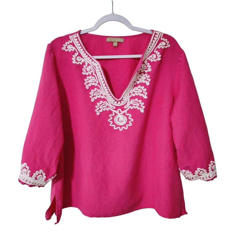 Appraisal Pink Ramie Rayon Tunic Top Split Neck 3/4 Sleeve Women's Plus Size 2X